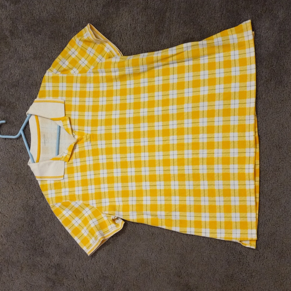 Mens yellow plaid lands end shirt, xl